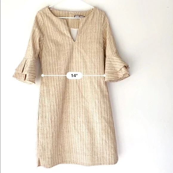 CK Bradley "Hazel" Tweed V-Neck Shift Dress w/ Gold Threading, Size M, Preowned